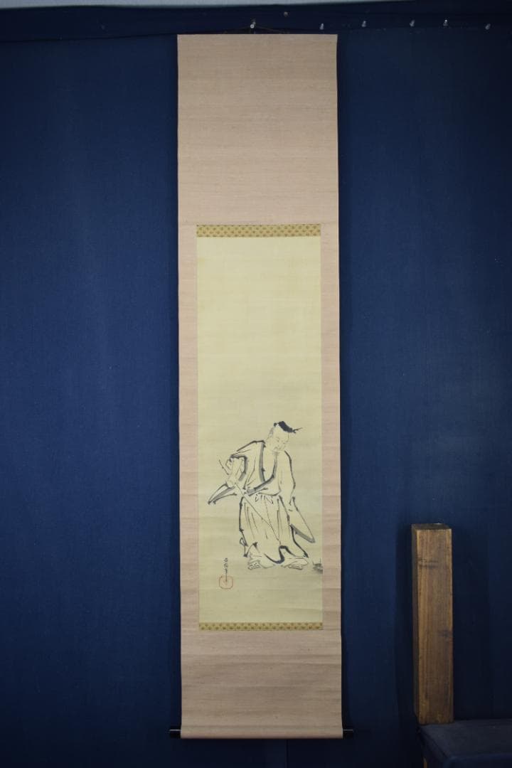 真作】狩野益信/人物羊之図/二十四考の内/掛軸