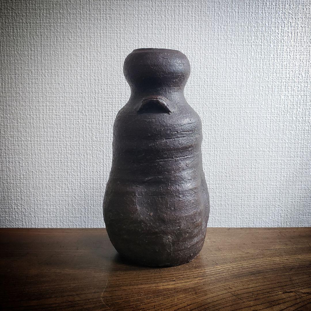 花器　焼締め　締焼き　耳付花入　滲みあり　江戸後期