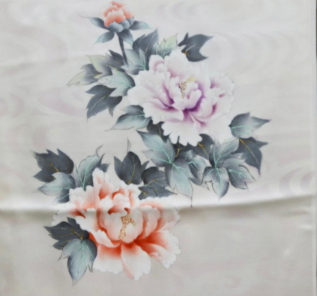 お値下げします 仮縫い 未仕立て 振袖 正絹 白地 孔雀と牡丹柄 レトロ