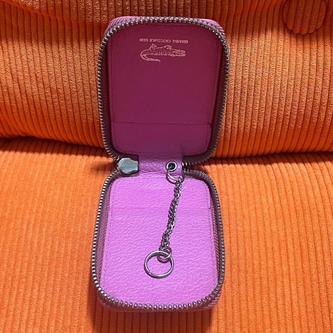 激レア】三京商会 ピンクレザー クロコダイル型押し キーケ