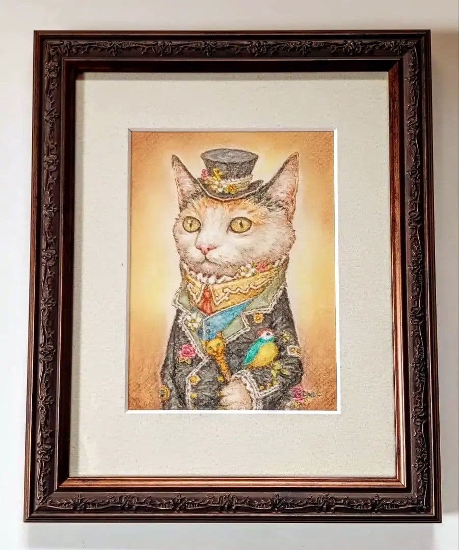 【原画】『猫の町の住民』ファンタジー　ゴシック　中世　絵画　アンティーク