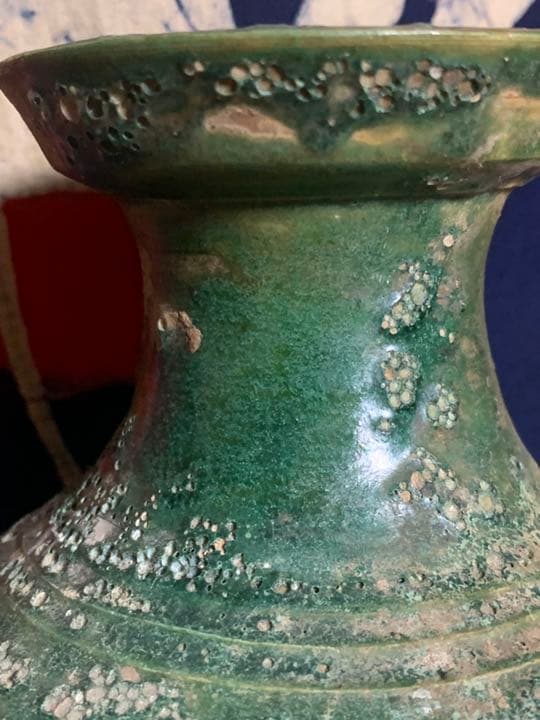アンティーク 中国？緑釉 壺 銀化 唐物 時代物 出土品？
