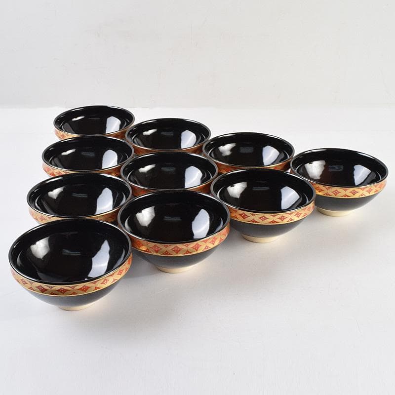 茶道具 京焼 平安景雲造 黒仁清七宝文 数茶碗 十客 共箱 M R9315B