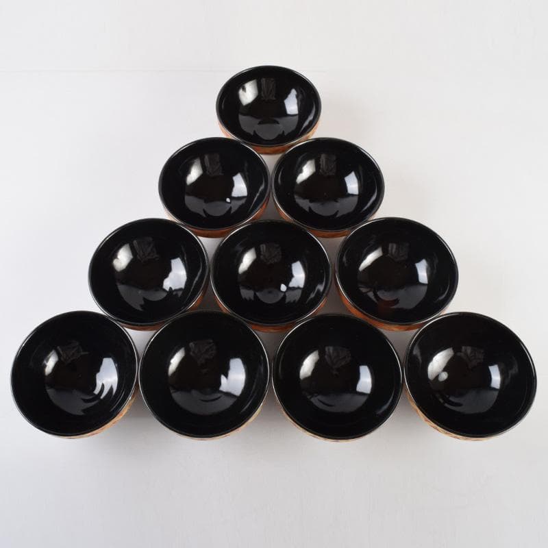 茶道具 京焼 平安景雲造 黒仁清七宝文 数茶碗 十客 共箱 M R9315B