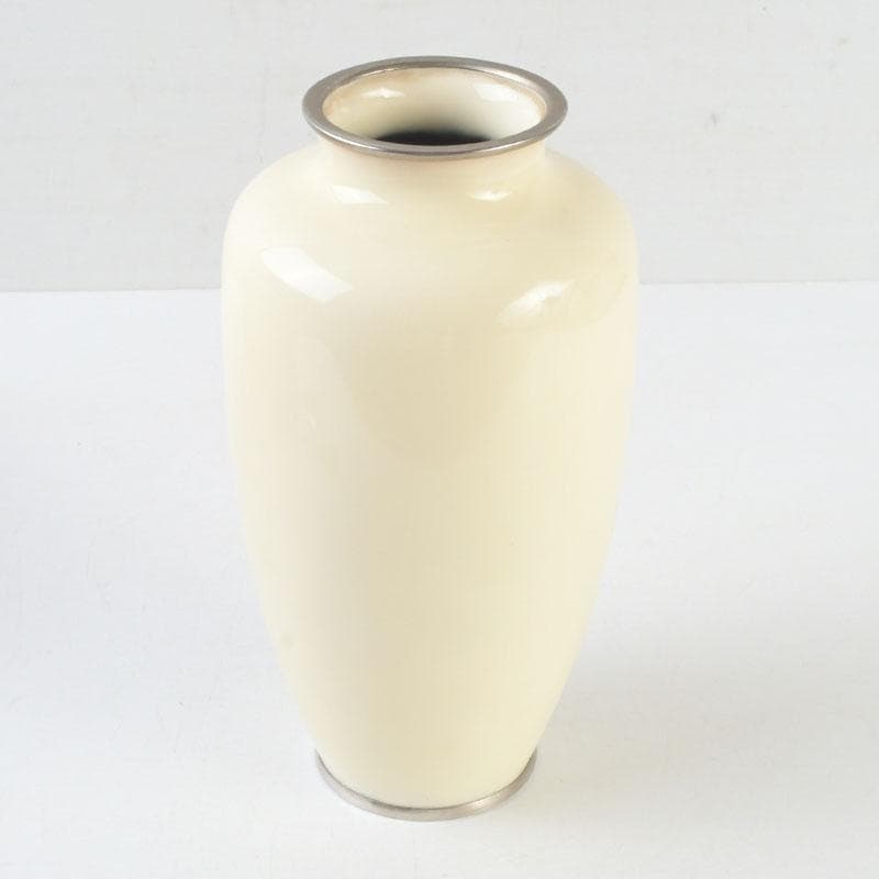 七宝焼 白釉 草鳥文 花瓶 時代箱 V 9663