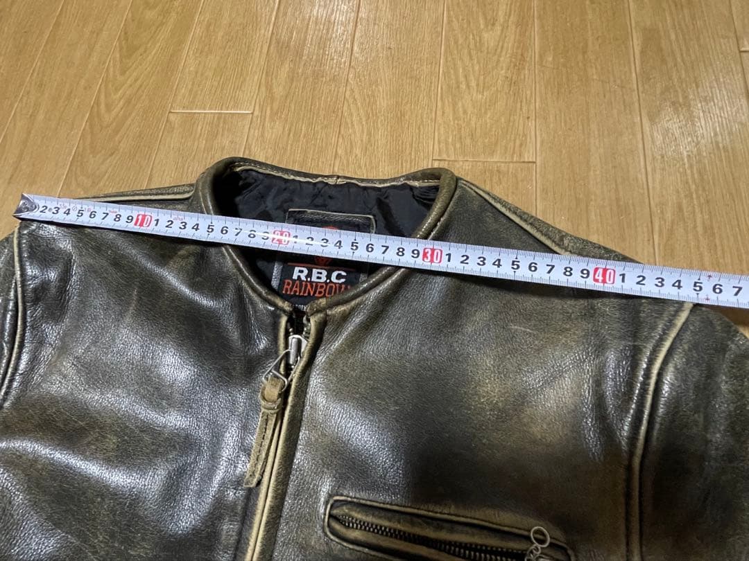 R.B.C シングルライダースジャケット ダメージ加工 ノーカラー