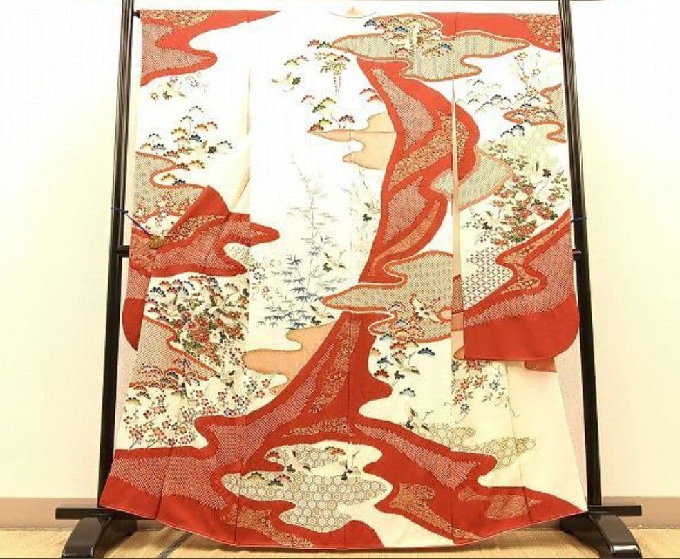 豪華振袖 絞り 駒刺繍 松竹梅飛鶴花 金彩 絹 逸品 成人式 パーティー お