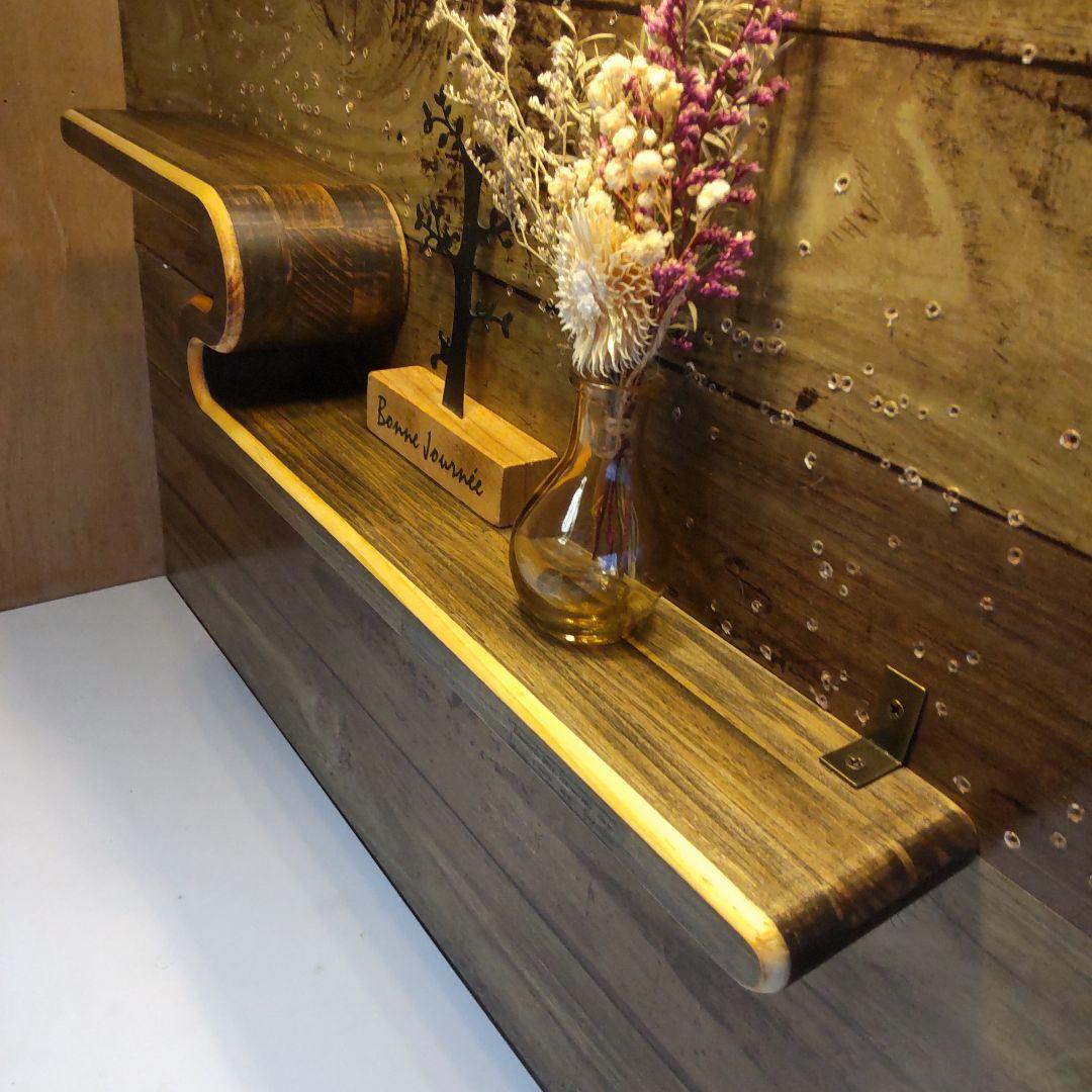 曲線デザイン ウォールシェルフ 飾り棚 エボニーブラック 2型