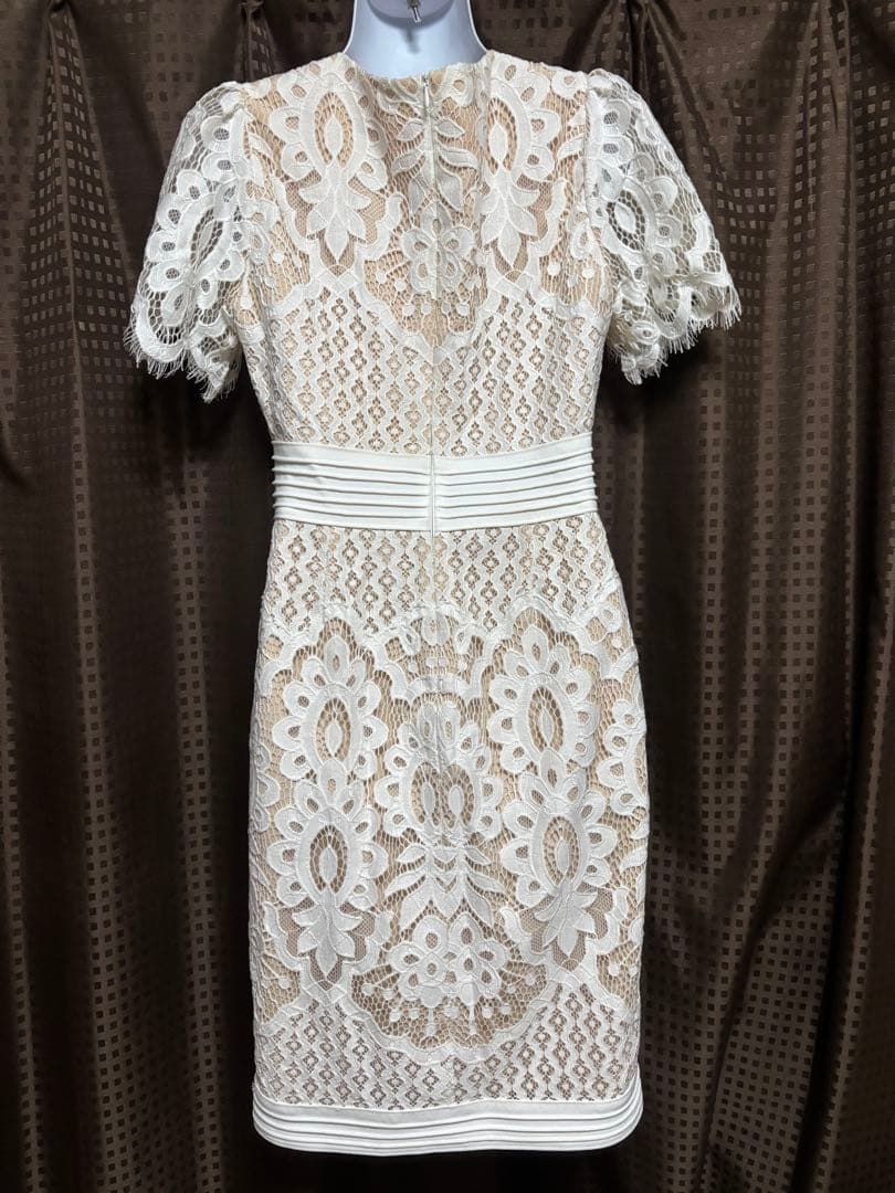 E23052＊ERUKEI＊フラワーレースVネックミディアムドレスwhM