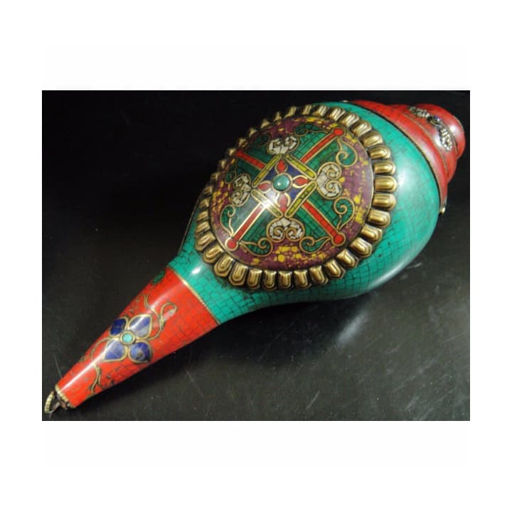 ◇チベット密教法具 法螺貝（シャンカ）羯磨（カツマ） M3