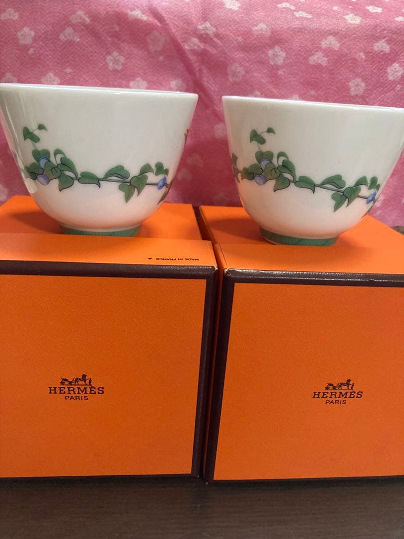 レア希少 HERMES ＊Toucans鳥の絵柄カップ2個箱付きセット