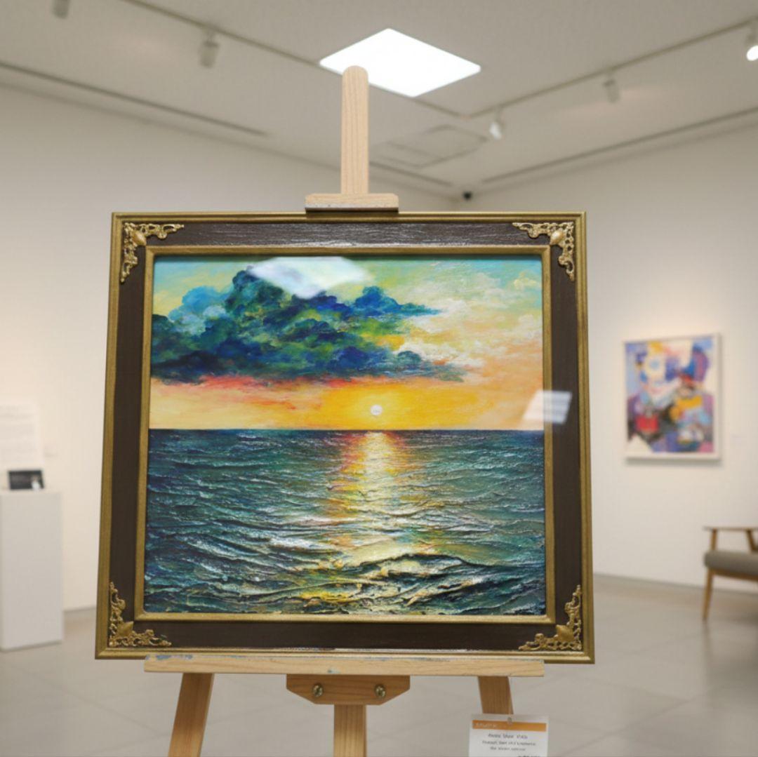 海の波 油彩画 木製フレーム付き37✖️30