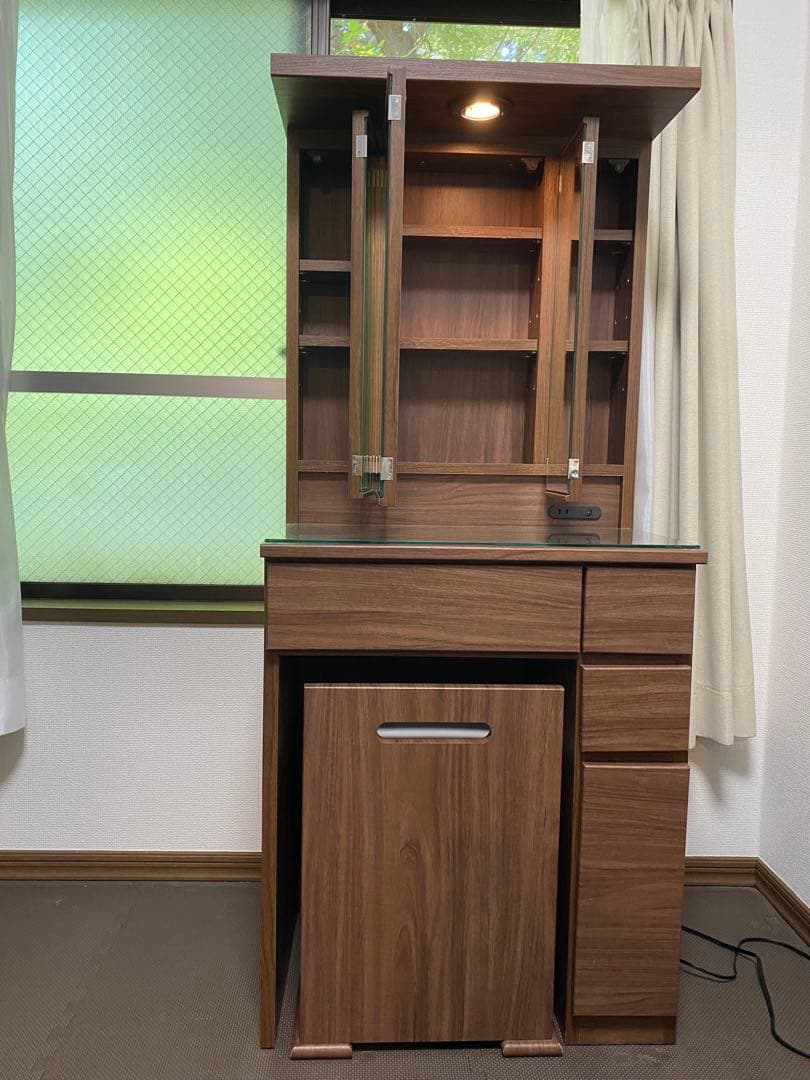 三面鏡ドレッサー 幅60cm 鏡裏収納・ライト付き