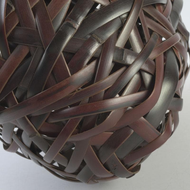 茶道具 竹峰造 古竹細工 鳳尾竹 掛花籠 竹籠 共箱