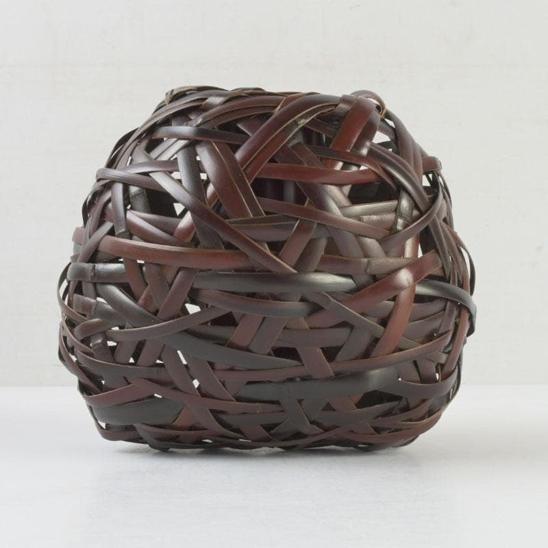 茶道具 竹峰造 古竹細工 鳳尾竹 掛花籠 竹籠 共箱