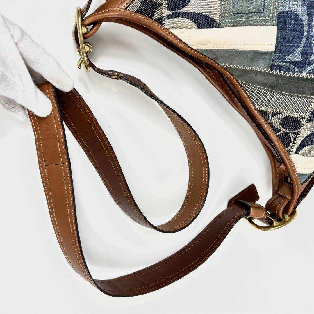 COACH コーチ ショルダーバッグ デニム ブルー パッチワーク バケツ型