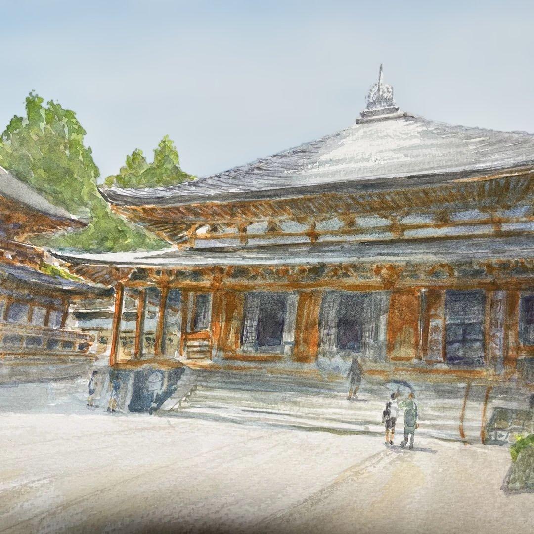 動画投稿中 F4 比叡山延暦寺 手描き水彩画 直筆原画 京都世界遺産
