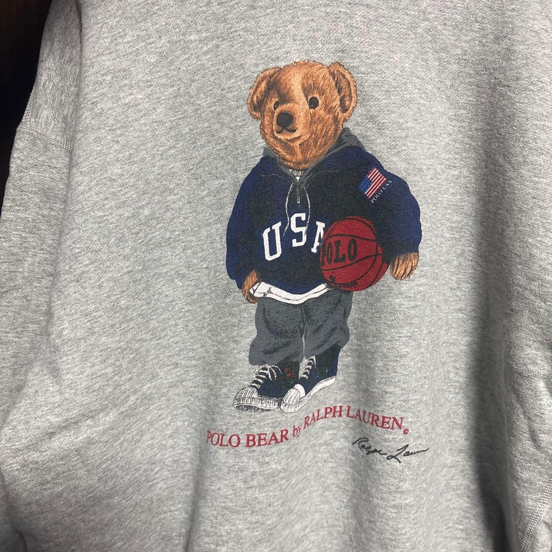 90s POLO Ralph Laurenポロベア パーカー グレー