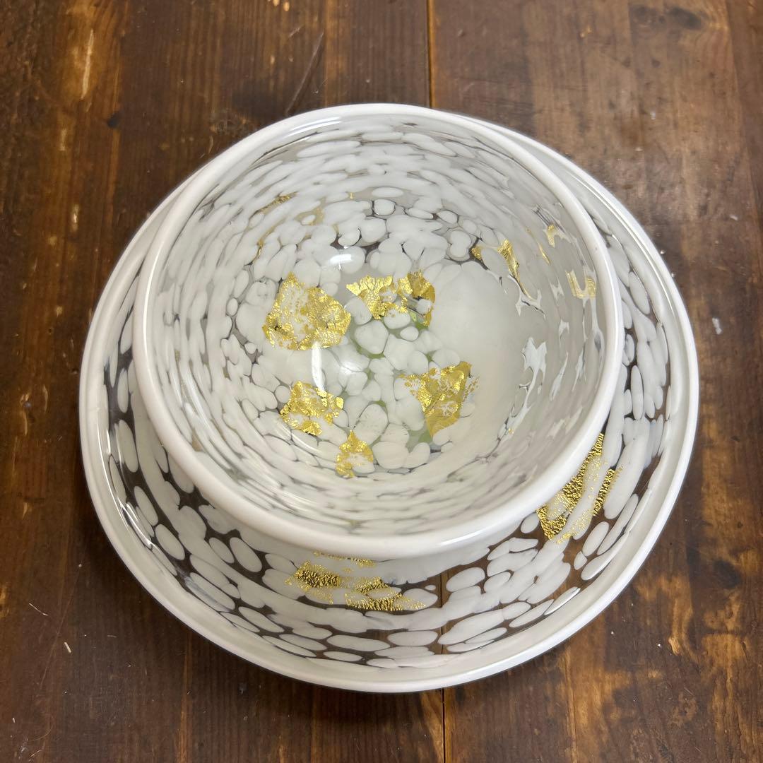 ガラス作家 石井康治 カップ＆ソーサー 金彩 工芸品 成川美術館展示品 手吹