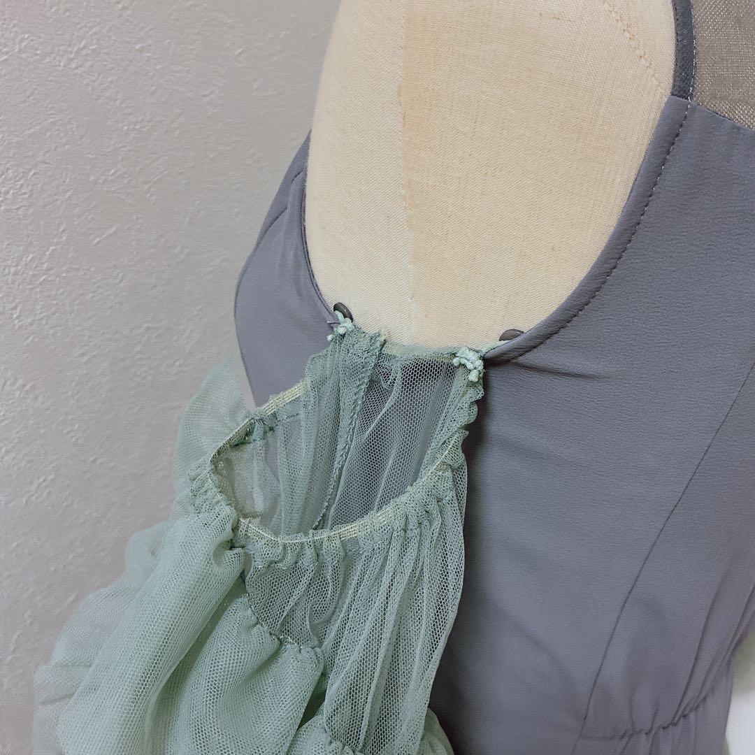 アンドレスド グレー×グリーン detached sleeve dress