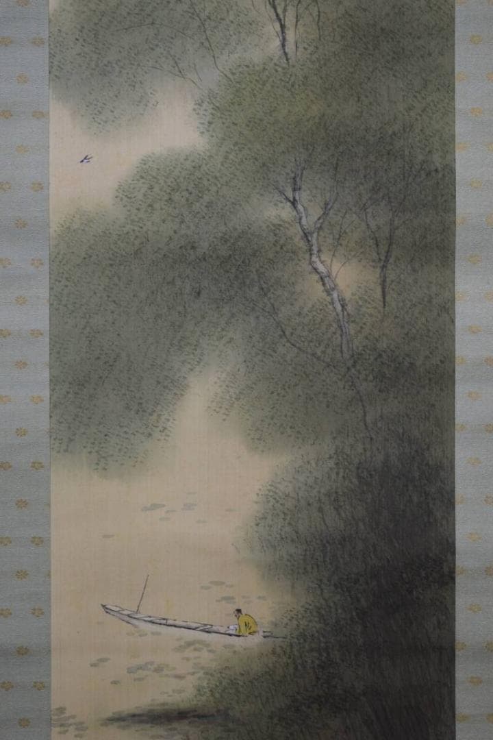 真作/平井楳仙/山水小舟図/布袋屋掛軸HE-545
