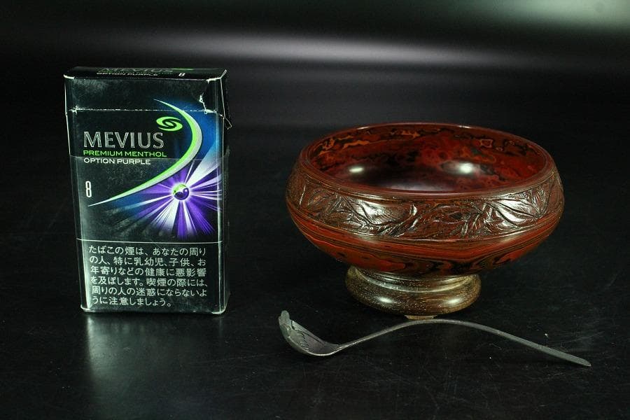 色漆 堆朱 筆洗 匙 台付 文房具(K-LC953)