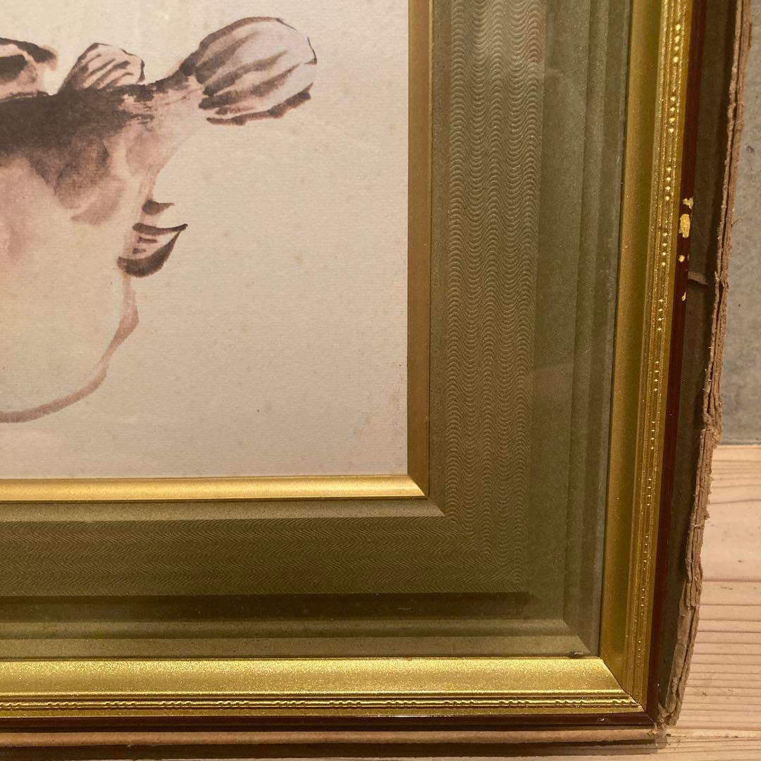 作者不明 詳細不明 河豚 ふぐ 額縁 御色紙額 「福がよぶ」昭和レトロ 骨董