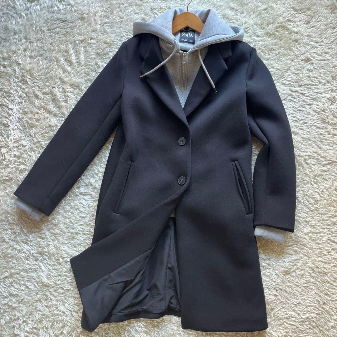 極美品 ZARA チェスターコート デタッチャブルフード コントラスト