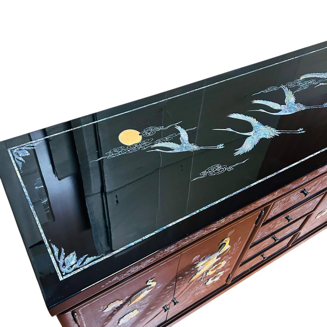 螺鈿細工キャビネット 箪笥 高級家具 孔雀 鶴 月 動物柄 韓国 中国