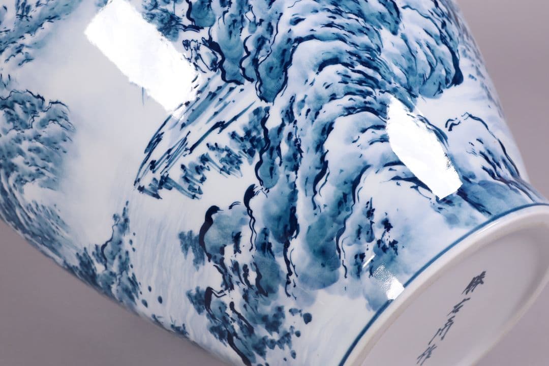 有田焼 勝右衛門 染付 沈香壷 69.3cm 山水蛸唐草 壺 飾壷【CM207】