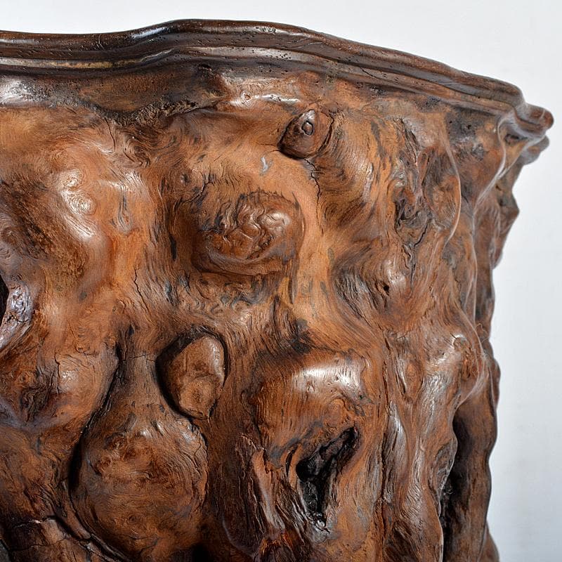 中国 唐木天然木瘤木 大筆筒 高さ約21㎝ 重さ約