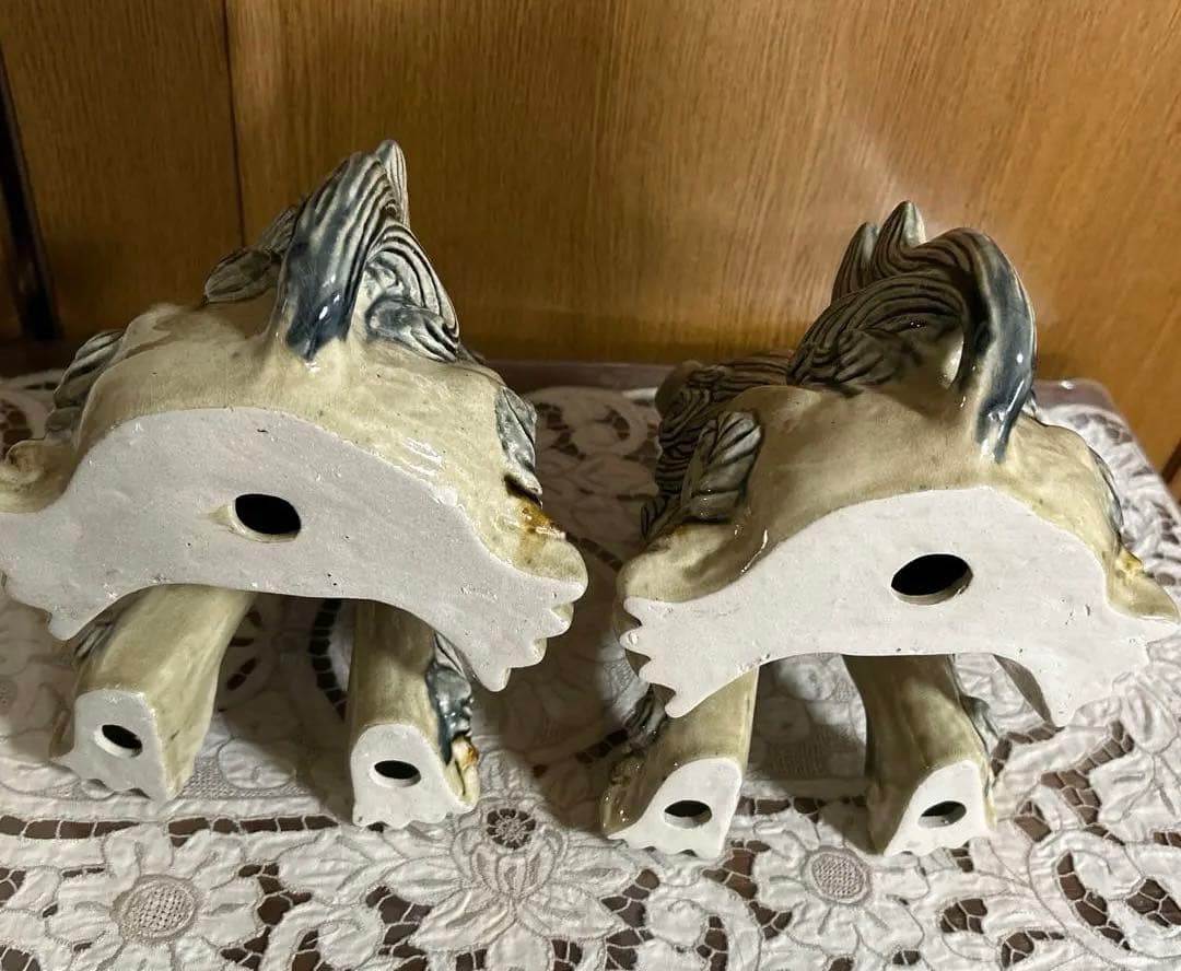 シーサー獅子の陶器像 2体セット