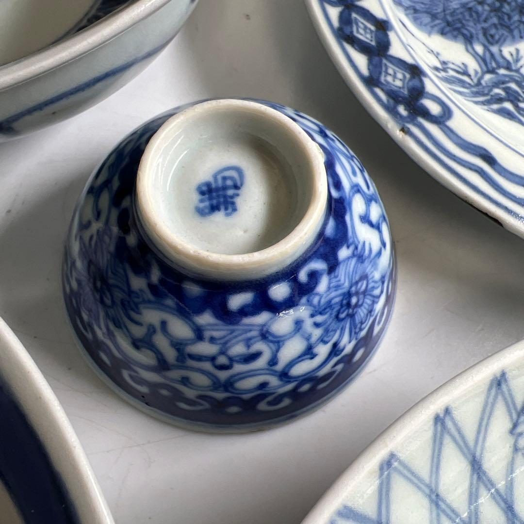 古伊万里 染付上手中皿5枚 東Y8-0106①タカチ 古伊万里 印判