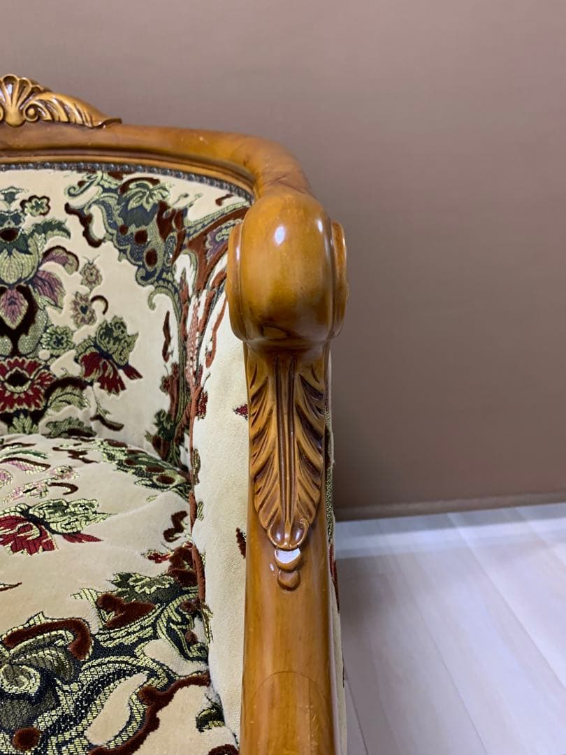 イタリア製 ヴィンテージ ソファ 金華山 猫脚 ロココ調 輸入家具 チェア