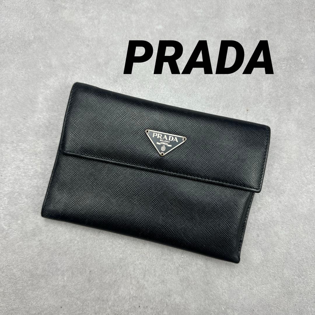 PRADA プラダ 三つ折り財布 サフィアーノ レザー 三角ロゴプレート