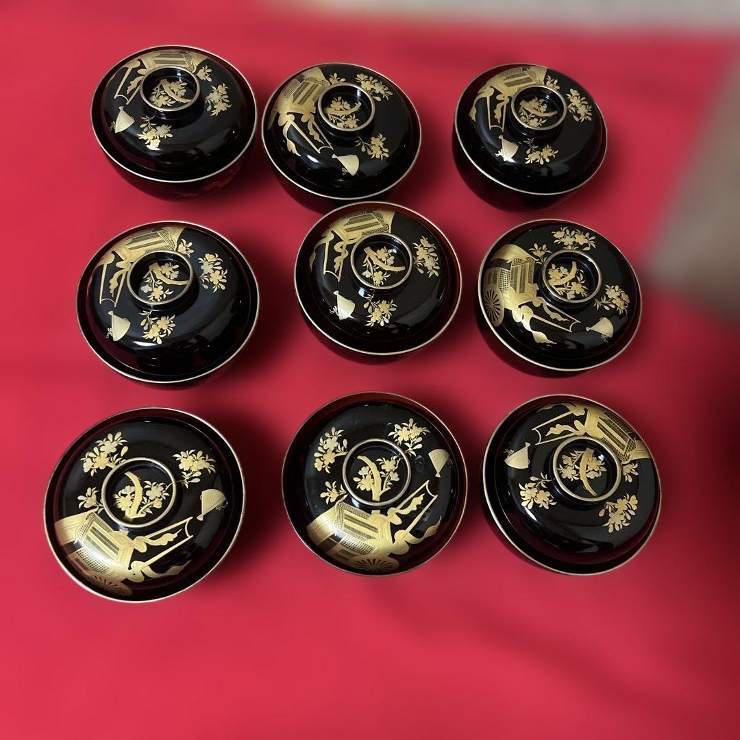 旧家蔵出　輪島塗吸物椀　木製　黒塗金蒔絵　金縁