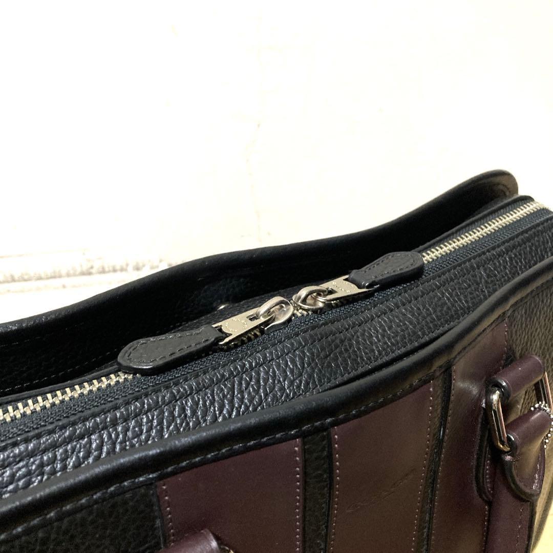 上美品 COACH ビジネスバッグ ブリーフケース オールレザー シボ加工