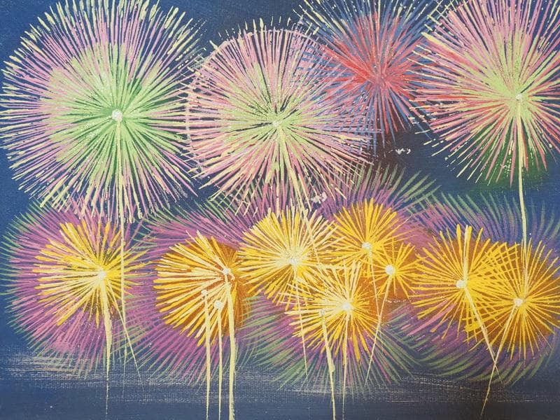 風景画 油絵 山下清 花火 F6 額付き 手描き 肉筆 - メルカリ