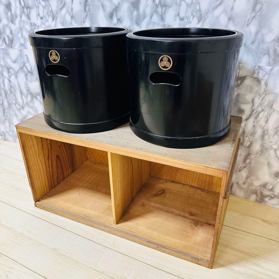 黒色火鉢枠 2個セット 漆器 豊臣秀吉家紋 アンティーク 骨董品 木箱 美術