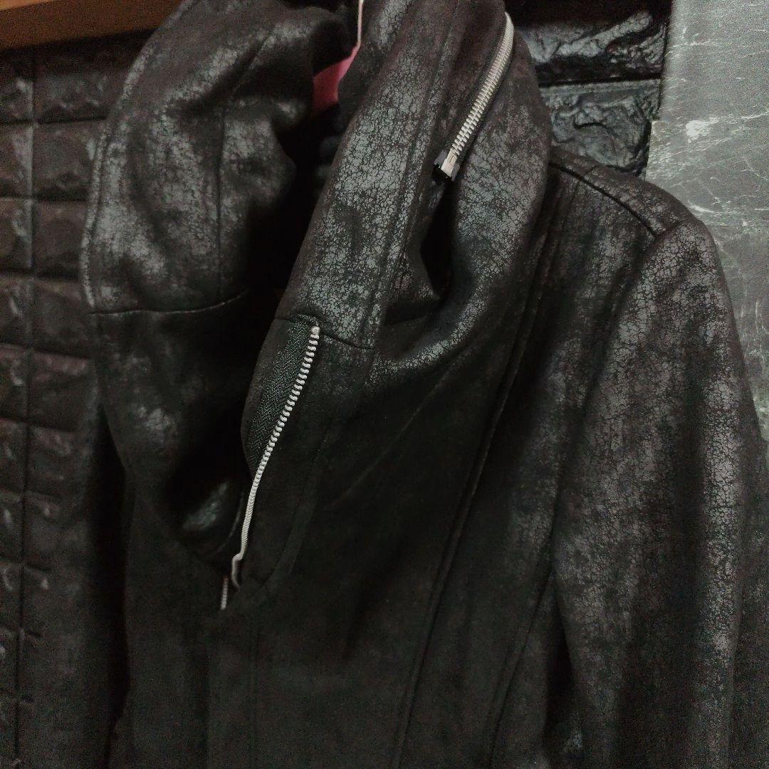 美品　JOHNNY WOLF　豹柄　BIGフーデッドロングライダースコート