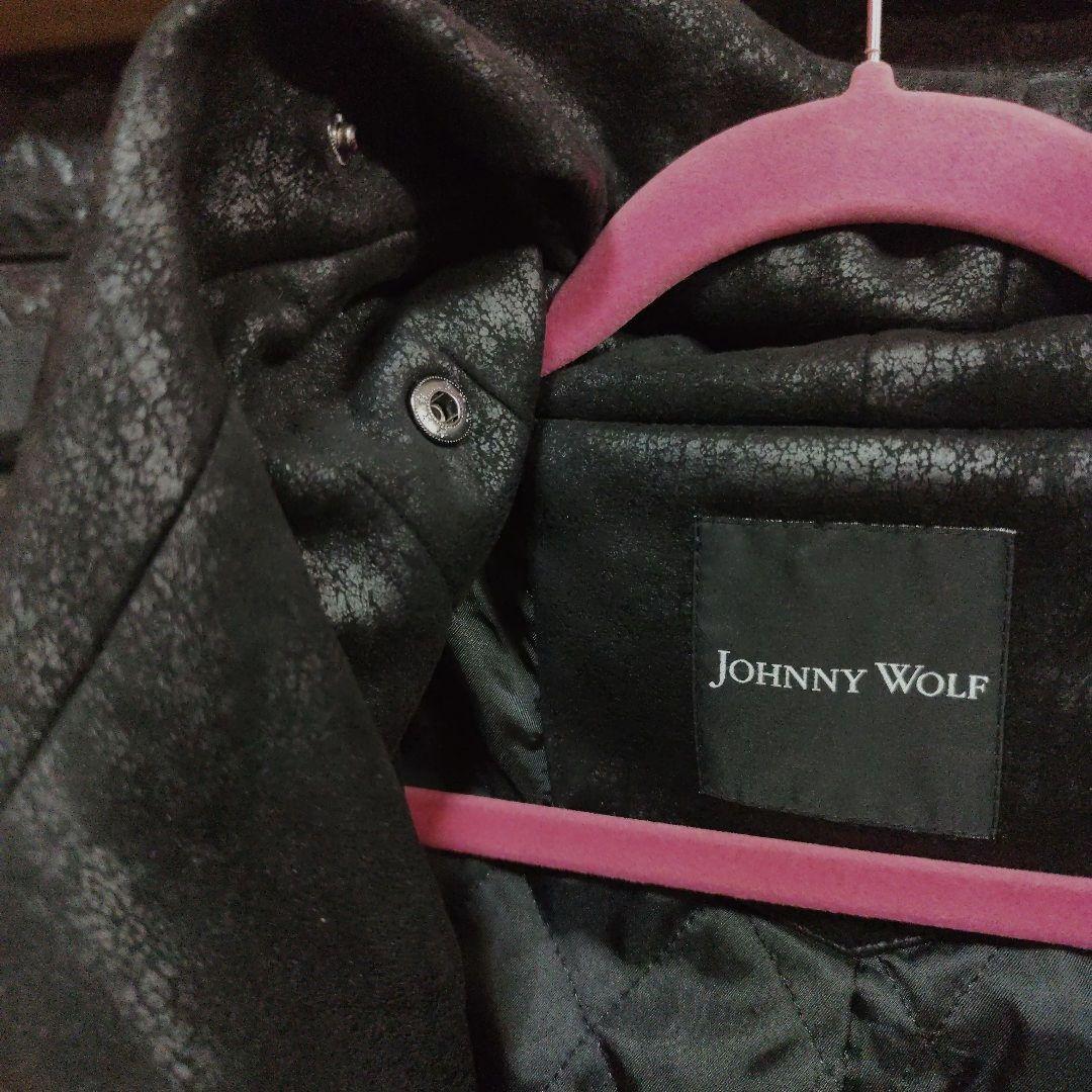 美品　JOHNNY WOLF　豹柄　BIGフーデッドロングライダースコート