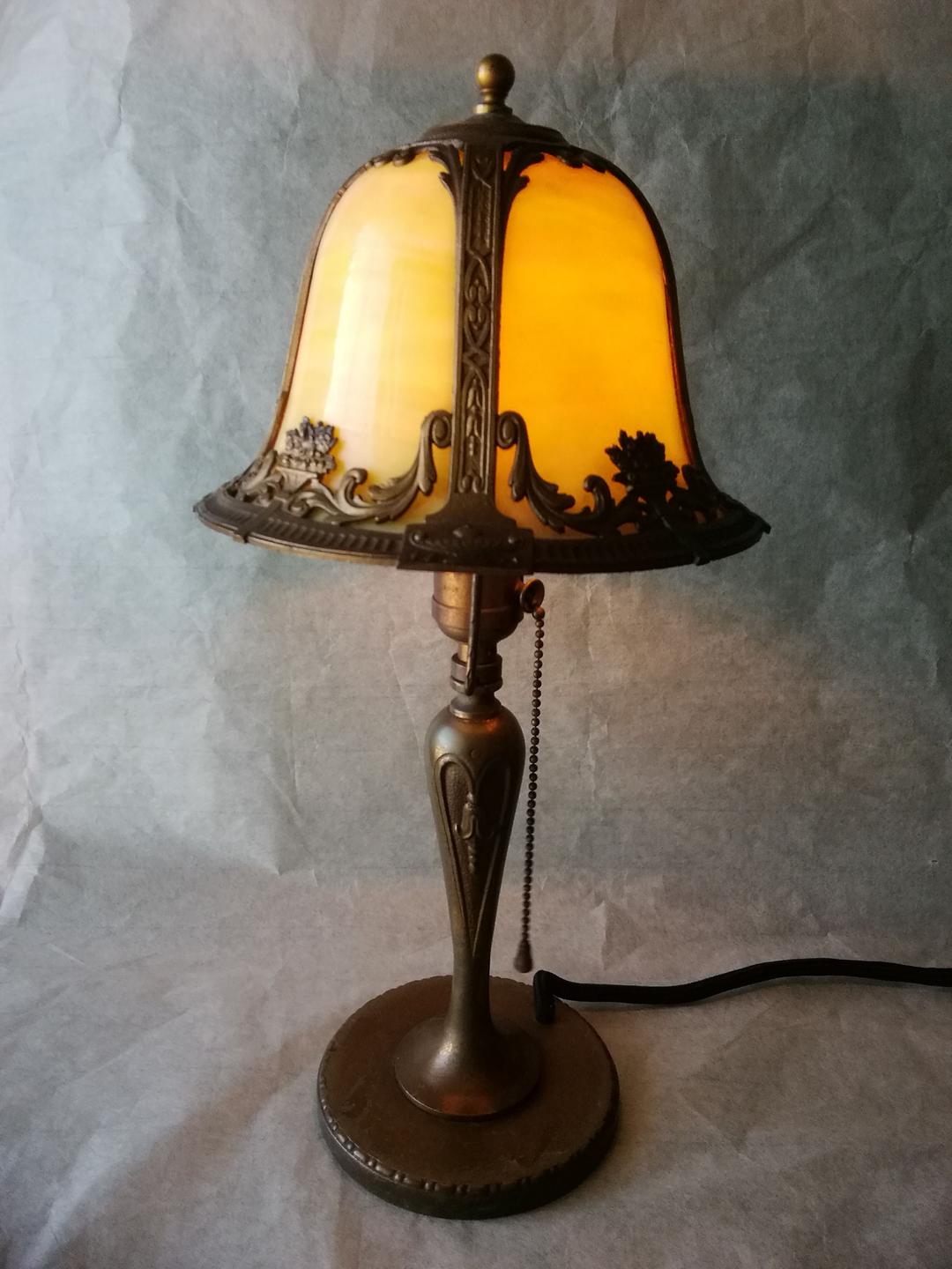 逸品アメリカンアールヌーヴォーランプグリーンスラグガラスビクトリア