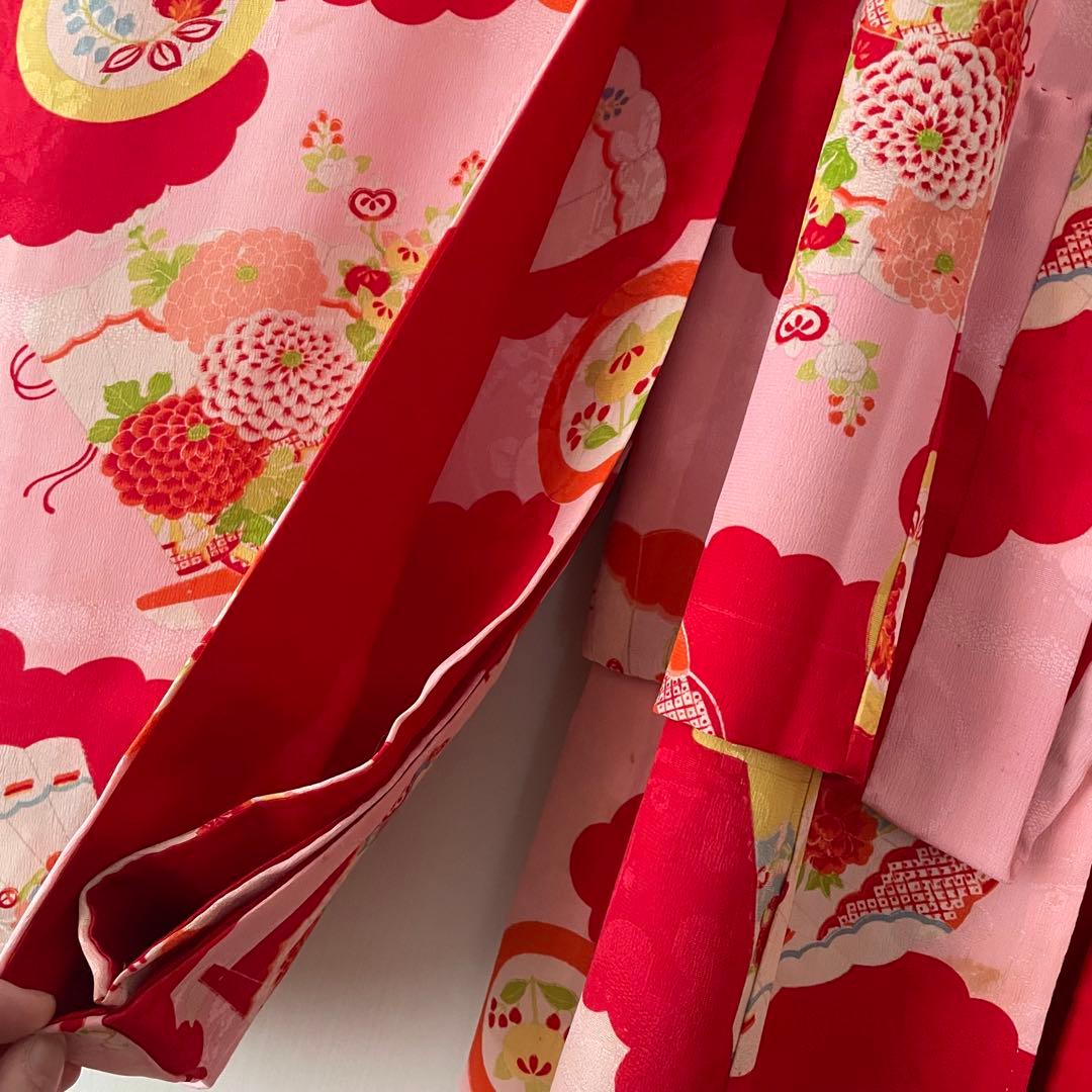 七五三　アンティークお着物セット　３歳〜　作り帯コーデ　髪飾り付き