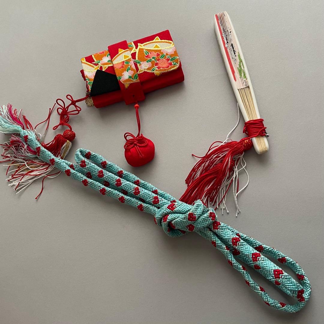 七五三　アンティークお着物セット　３歳〜　作り帯コーデ　髪飾り付き