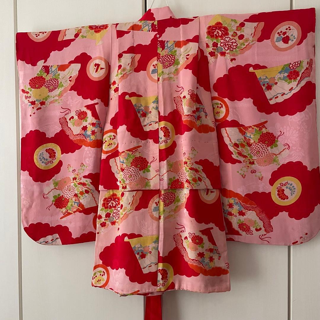 七五三　アンティークお着物セット　３歳〜　作り帯コーデ　髪飾り付き