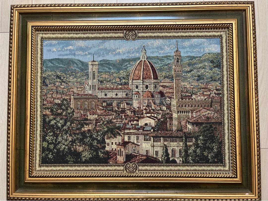 【大判】刺繍絵画 フィレンツェ 大聖堂 風景画 額縁付き インテリア アート