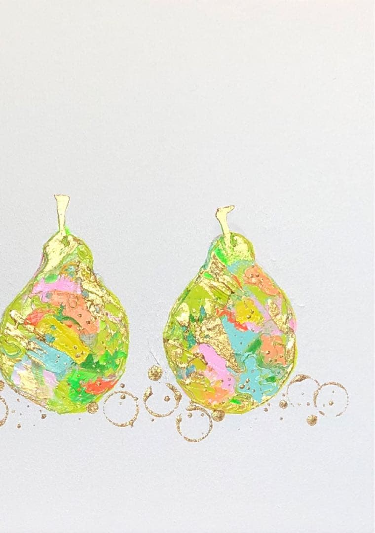 絵画 油絵 原画 一点物 洋梨 北欧 グリーン アート インテリア M8