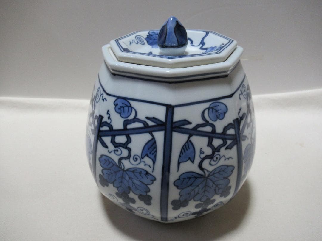 平安 景雲造 染付ぶどう棚絵 水指 共箱