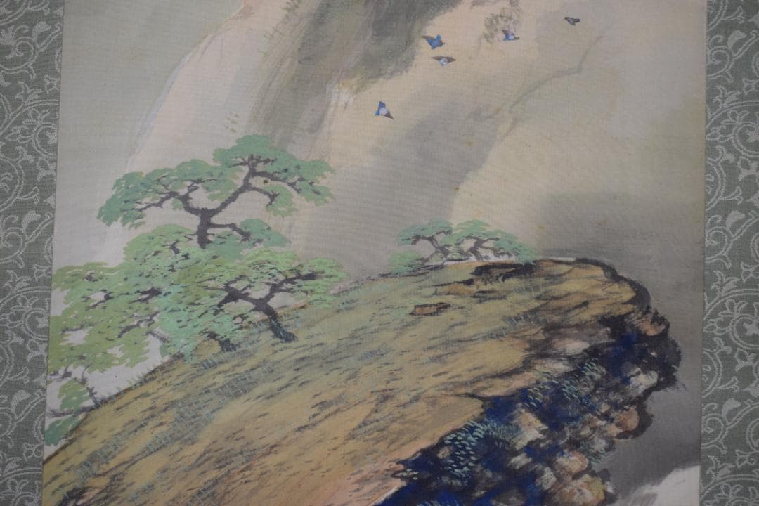 真作】久保田竹文/新緑の渓/青緑山水図/掛軸☆宝船☆