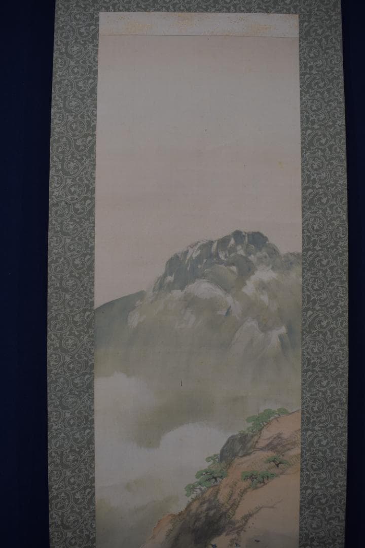 真作】久保田竹文/新緑の渓/青緑山水図/掛軸☆宝船☆